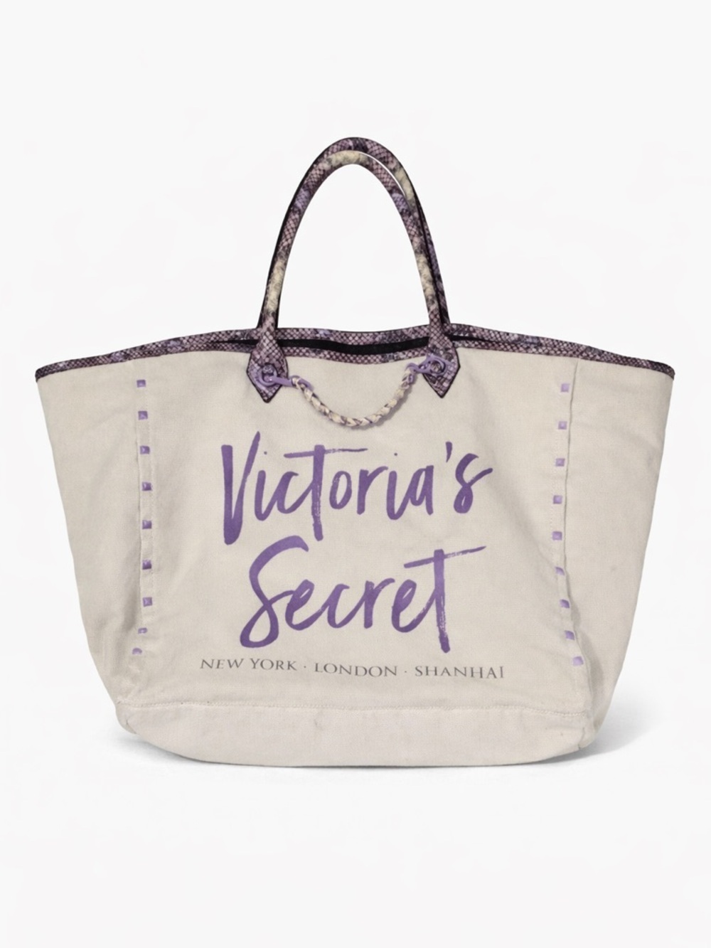 Victoria's Secret Cream and Purple Canvas Tote